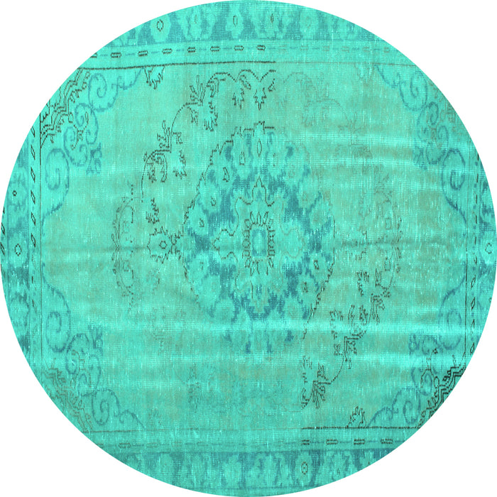 Round Machine Washable Persian Turquoise Traditional Area Rugs, wshtr2113turq