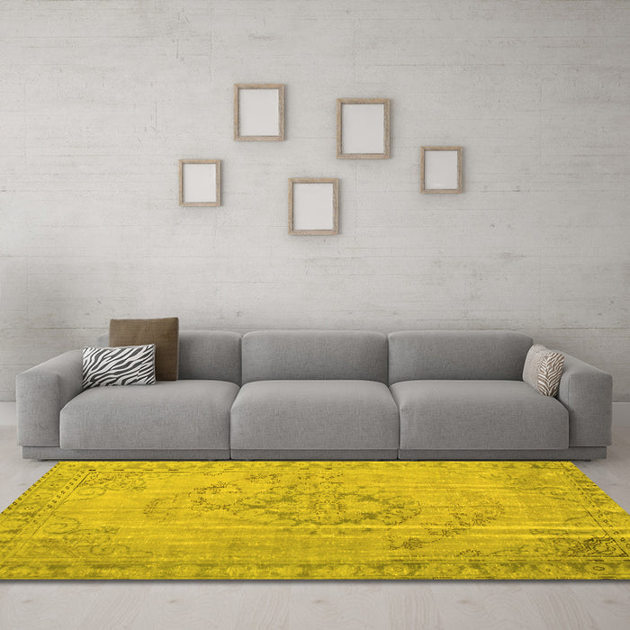 Machine Washable Persian Yellow Traditional Rug in a Living Room, wshtr2113yw