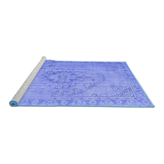 Sideview of Machine Washable Persian Blue Traditional Rug, wshtr2113blu
