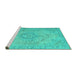 Sideview of Machine Washable Persian Turquoise Traditional Area Rugs, wshtr2113turq