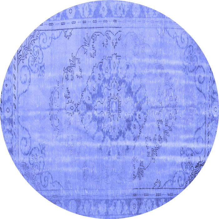 Round Machine Washable Persian Blue Traditional Rug, wshtr2113blu