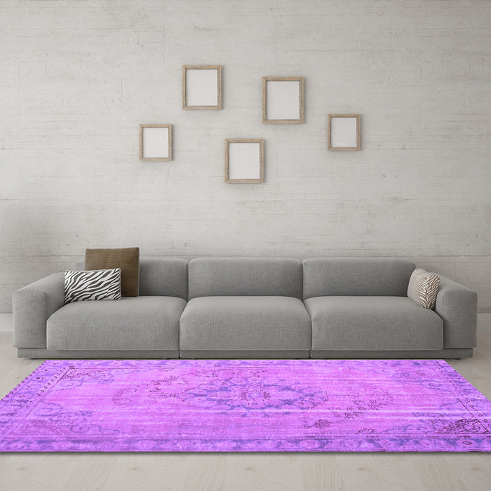 Machine Washable Persian Purple Traditional Area Rugs in a Living Room, wshtr2113pur
