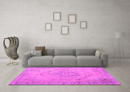 Machine Washable Persian Pink Traditional Rug in a Living Room, wshtr2113pnk