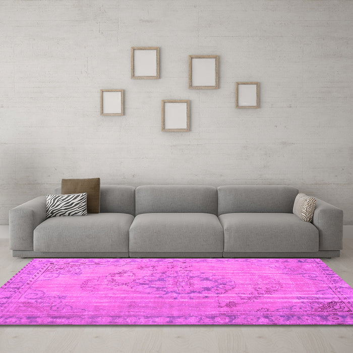 Machine Washable Persian Pink Traditional Rug in a Living Room, wshtr2113pnk