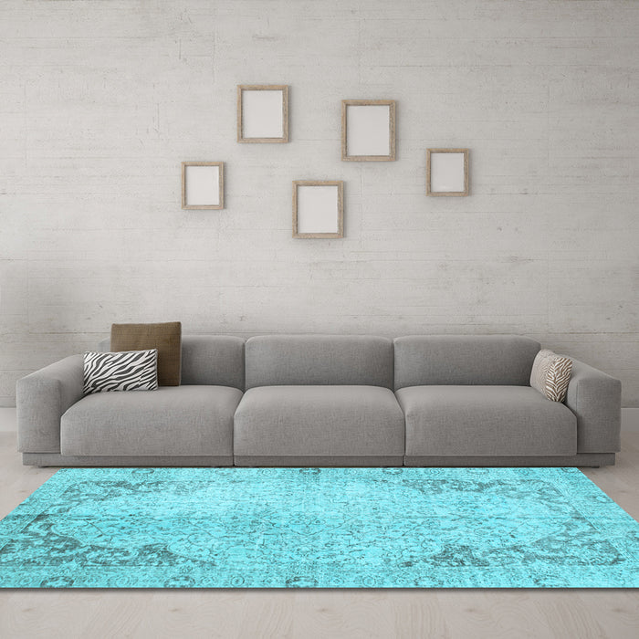 Machine Washable Persian Light Blue Traditional Rug in a Living Room, wshtr2114lblu
