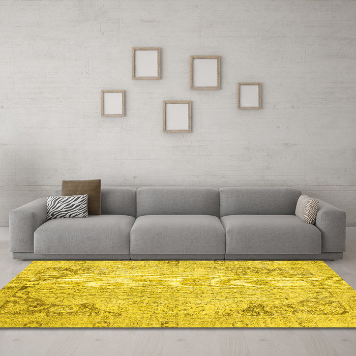Machine Washable Persian Yellow Traditional Rug in a Living Room, wshtr2114yw