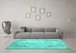 Machine Washable Persian Turquoise Traditional Area Rugs in a Living Room,, wshtr2114turq