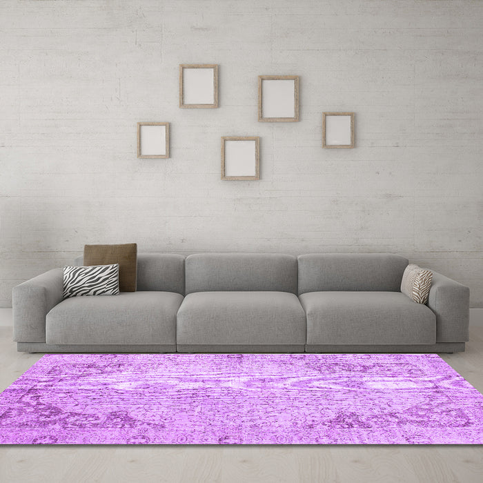 Machine Washable Persian Purple Traditional Area Rugs in a Living Room, wshtr2114pur