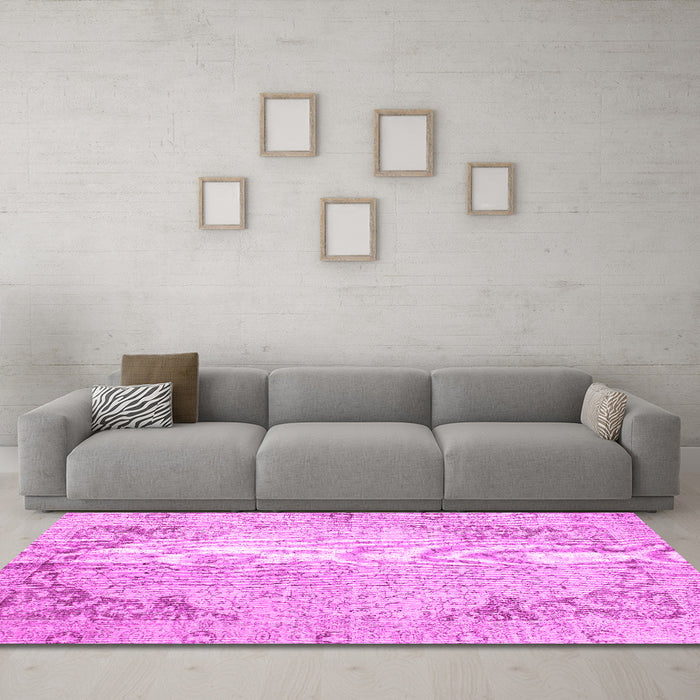 Machine Washable Persian Pink Traditional Rug in a Living Room, wshtr2114pnk