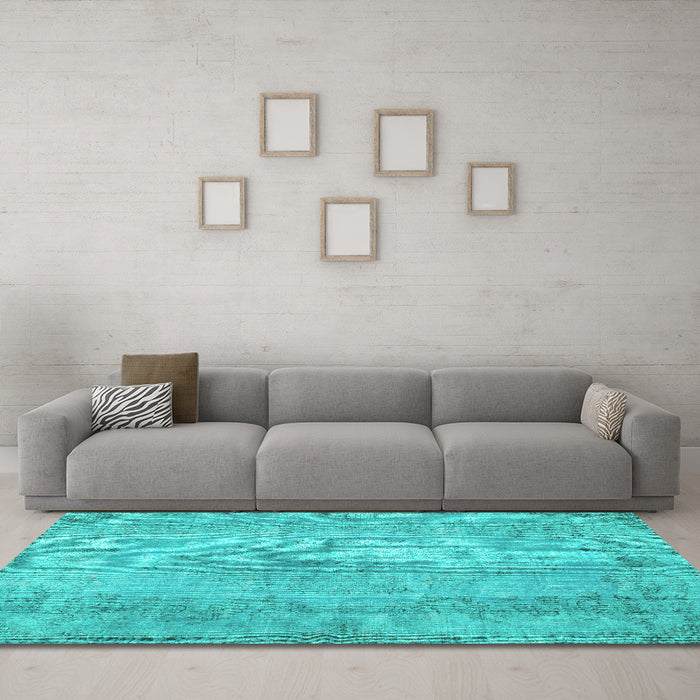Machine Washable Persian Turquoise Bohemian Area Rugs in a Living Room,, wshtr2115turq