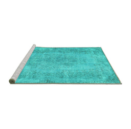Sideview of Machine Washable Persian Turquoise Bohemian Area Rugs, wshtr2115turq