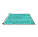 Sideview of Machine Washable Persian Turquoise Bohemian Area Rugs, wshtr2115turq