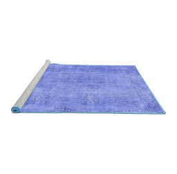 Sideview of Machine Washable Persian Blue Bohemian Rug, wshtr2115blu