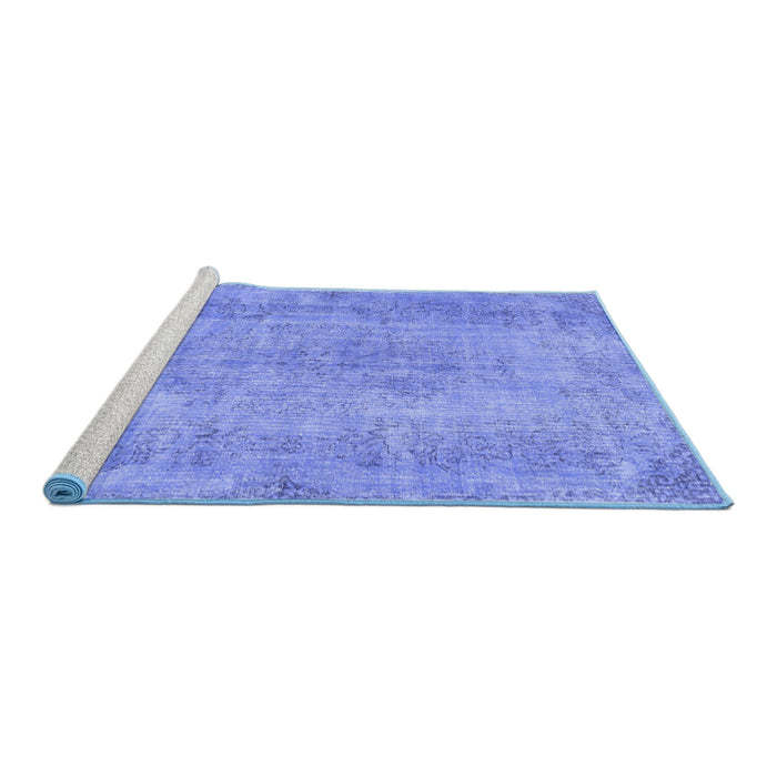 Sideview of Machine Washable Persian Blue Bohemian Rug, wshtr2115blu