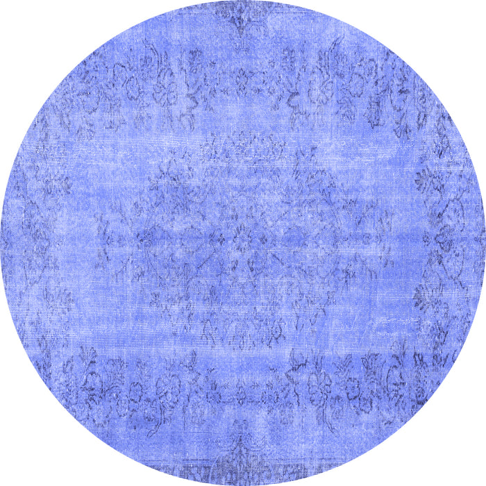 Round Machine Washable Persian Blue Bohemian Rug, wshtr2115blu