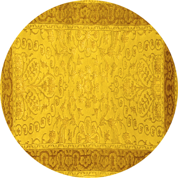 Round Machine Washable Persian Yellow Traditional Rug, wshtr2116yw