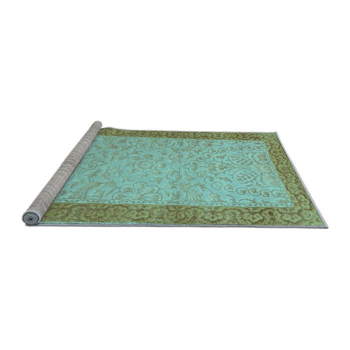 Sideview of Machine Washable Persian Light Blue Traditional Rug, wshtr2116lblu