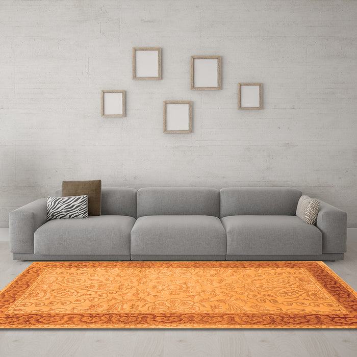 Machine Washable Persian Orange Traditional Area Rugs in a Living Room, wshtr2116org