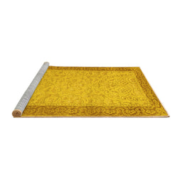 Sideview of Machine Washable Persian Yellow Traditional Rug, wshtr2116yw