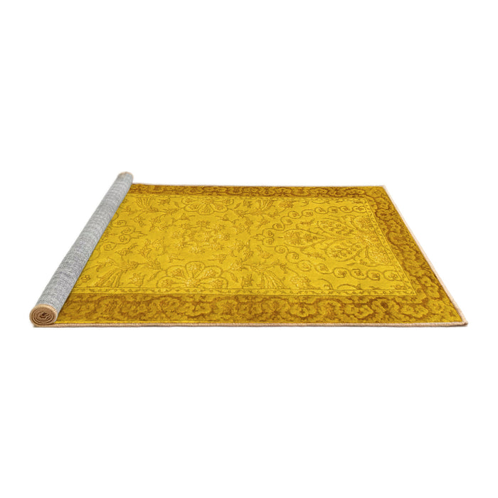 Sideview of Machine Washable Persian Yellow Traditional Rug, wshtr2116yw