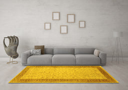 Machine Washable Persian Yellow Traditional Rug in a Living Room, wshtr2116yw