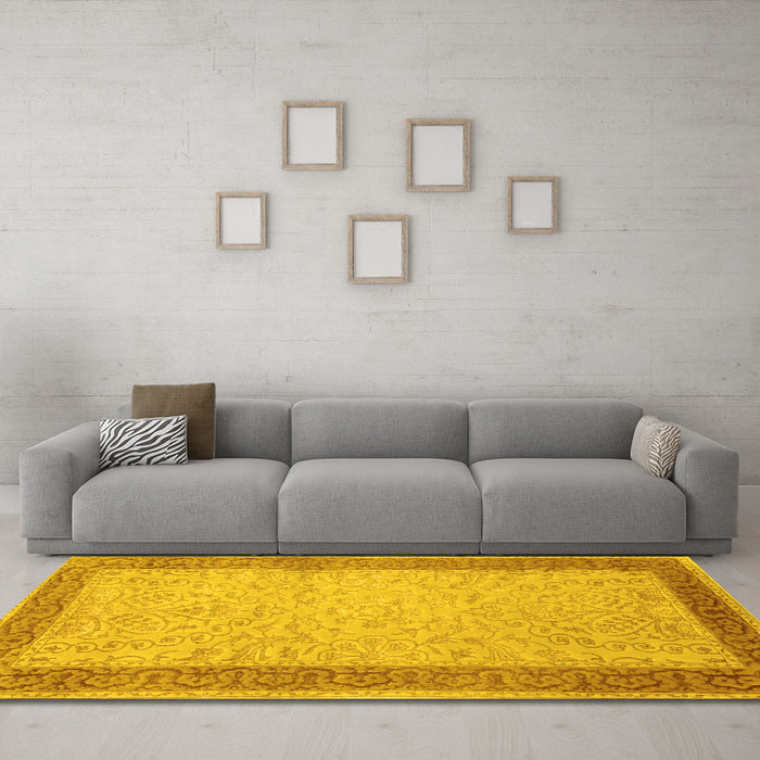 Machine Washable Persian Yellow Traditional Rug in a Living Room, wshtr2116yw