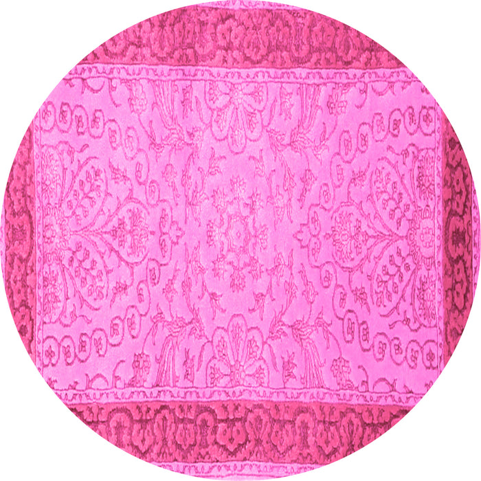 Round Machine Washable Persian Pink Traditional Rug, wshtr2116pnk