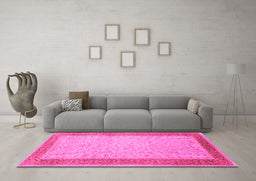 Machine Washable Persian Pink Traditional Rug in a Living Room, wshtr2116pnk