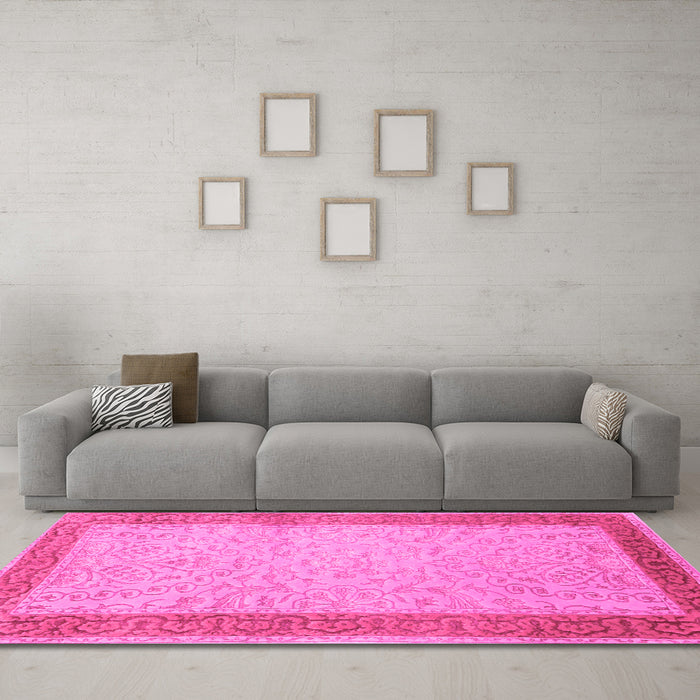 Machine Washable Persian Pink Traditional Rug in a Living Room, wshtr2116pnk