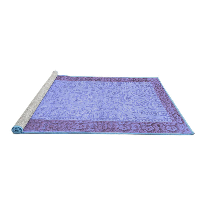 Sideview of Machine Washable Persian Blue Traditional Rug, wshtr2116blu