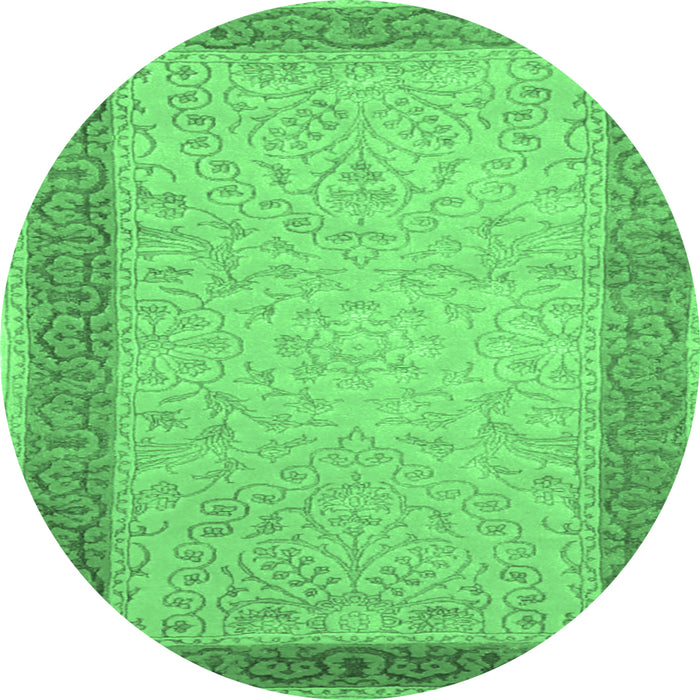 Round Persian Emerald Green Traditional Rug, tr2116emgrn