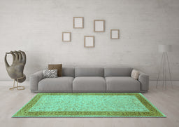 Machine Washable Persian Turquoise Traditional Area Rugs in a Living Room,, wshtr2116turq
