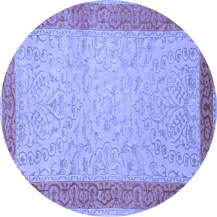 Round Machine Washable Persian Blue Traditional Rug, wshtr2116blu