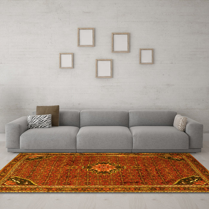 Machine Washable Persian Yellow Traditional Rug in a Living Room, wshtr2117yw