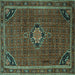 Square Machine Washable Persian Turquoise Traditional Area Rugs, wshtr2117turq