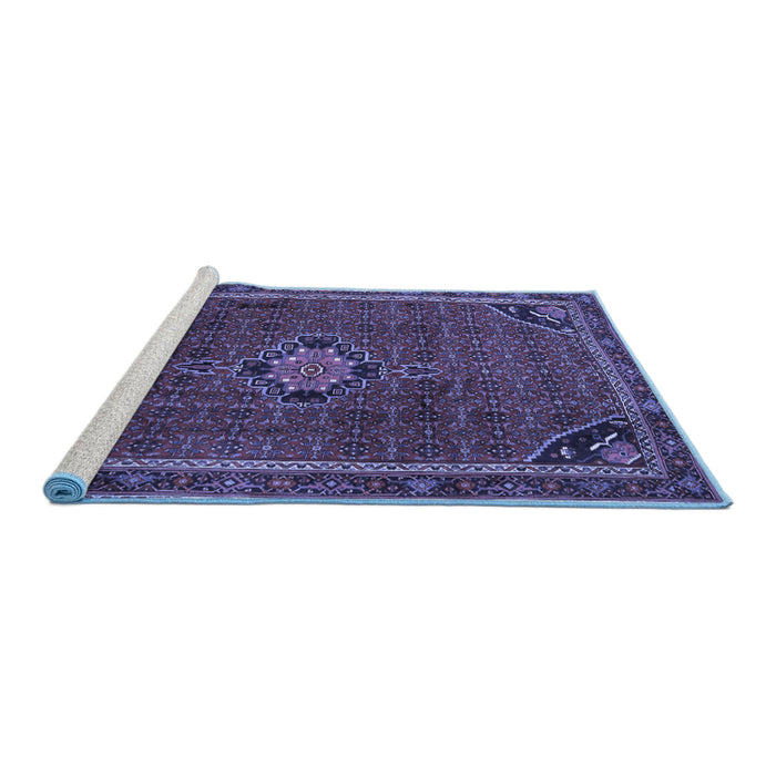Sideview of Machine Washable Persian Blue Traditional Rug, wshtr2117blu