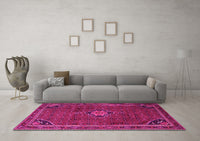 Machine Washable Persian Pink Traditional Rug, wshtr2117pnk