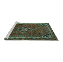 Sideview of Machine Washable Persian Turquoise Traditional Area Rugs, wshtr2117turq