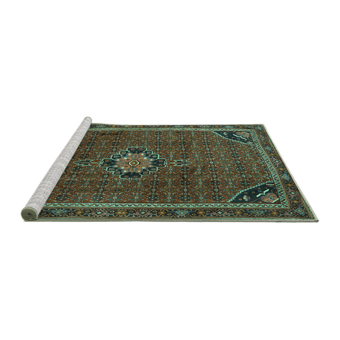 Sideview of Machine Washable Persian Turquoise Traditional Area Rugs, wshtr2117turq