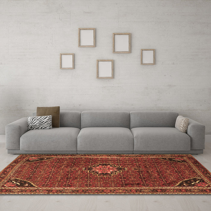 Machine Washable Persian Brown Traditional Rug in a Living Room,, wshtr2117brn