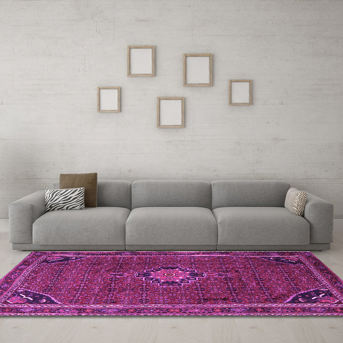 Machine Washable Persian Purple Traditional Area Rugs in a Living Room, wshtr2117pur