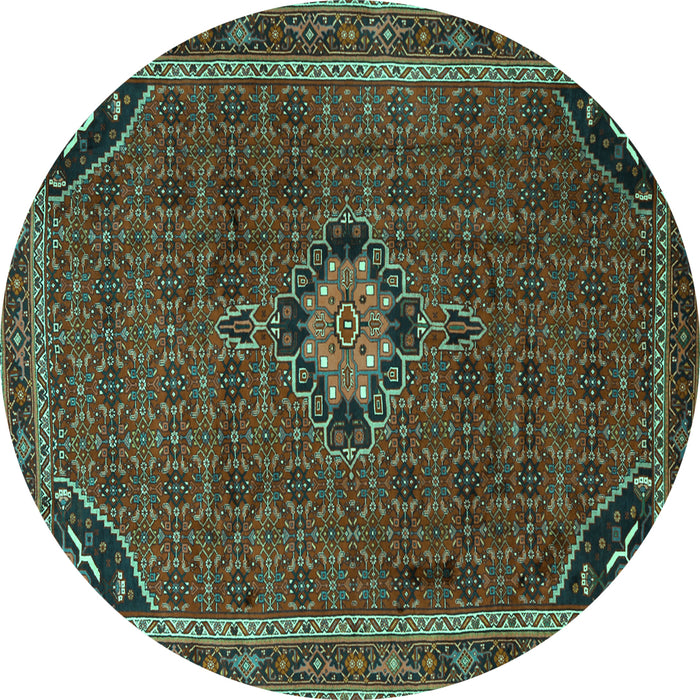 Round Machine Washable Persian Turquoise Traditional Area Rugs, wshtr2117turq