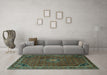 Machine Washable Persian Turquoise Traditional Area Rugs in a Living Room,, wshtr2117turq