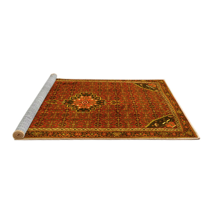 Sideview of Machine Washable Persian Yellow Traditional Rug, wshtr2117yw