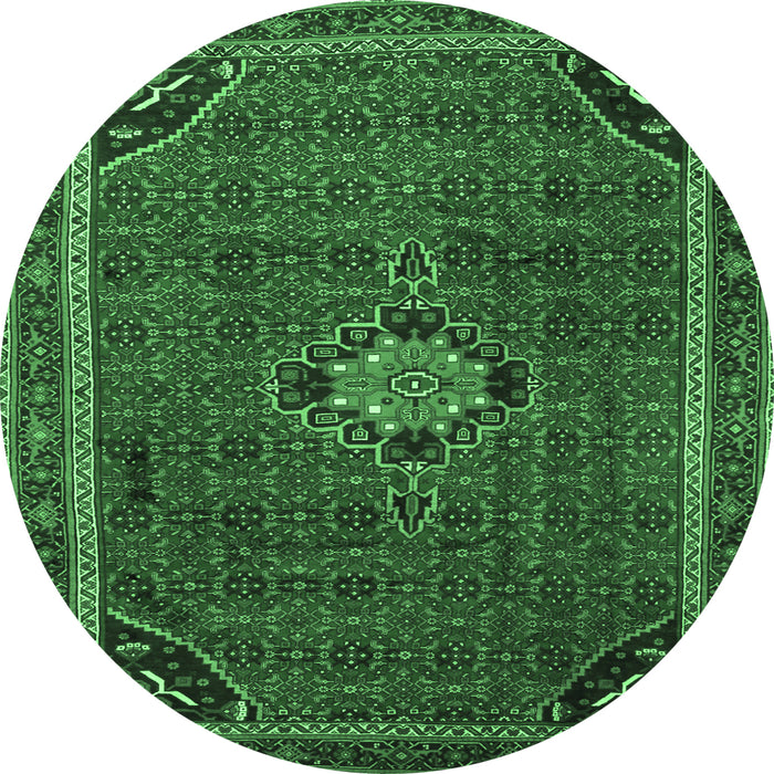 Round Machine Washable Persian Emerald Green Traditional Area Rugs, wshtr2117emgrn
