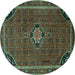 Round Persian Turquoise Traditional Rug, tr2117turq