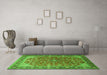 Machine Washable Medallion Green Traditional Area Rugs in a Living Room,, wshtr2118grn