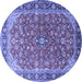 Round Machine Washable Medallion Blue Traditional Rug, wshtr2118blu