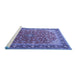 Sideview of Machine Washable Medallion Blue Traditional Rug, wshtr2118blu