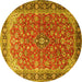 Round Machine Washable Medallion Yellow Traditional Rug, wshtr2118yw